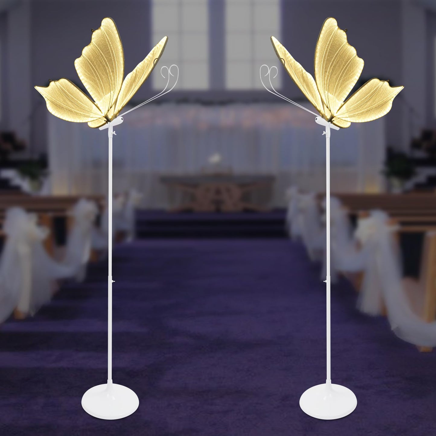 banborba Wedding Butterfly Floor Lamp, Creative Butterfly Ceiling Light, Adjustable Height LED Butterflies Lights, Romantic Hanging Decoration Props for Wedding Party Events - 2Pcs/Warm Light