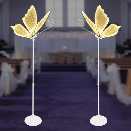 banborba Wedding Butterfly Floor Lamp, Creative Butterfly Ceiling Light, Adjustable Height LED Butterflies Lights, Romantic Hanging Decoration Props for Wedding Party Events - 2Pcs/Warm Light