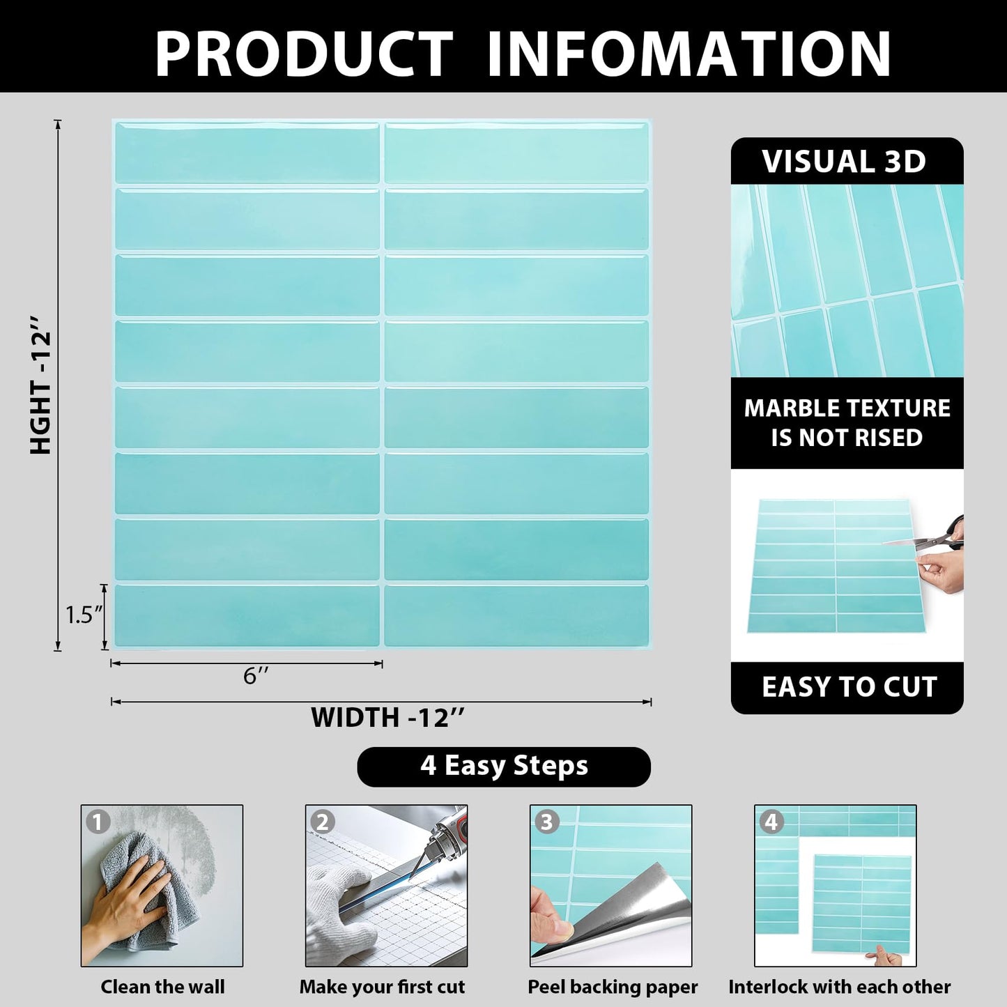 ReWallpaper 17-Sheet Removable Tile Backsplash Peel and Stick Tile for Bathroom Waterproof Self Adhesive Wall Tiles 12x12 inch Blue Green Stick on Backsplash Tiles for Kitchen Islands Renter Friendly