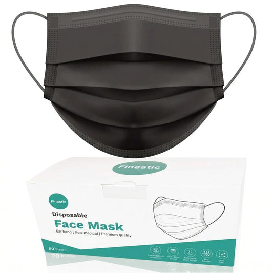 FINESTIC Disposable Face Mask for Adults, Breathable 3-Ply Premium Quality with Adjustable Nose Wire