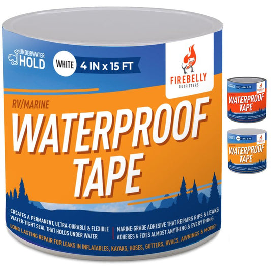 Firebelly Outfitters Heavy Duty Waterproof Tape for Leaks – All-Weather Sealant for Outdoor & Indoor Repairs – Marine Grade, Weatherproof, Strong Adhesive for Pools, Roofs, Plumbing, and More (White)