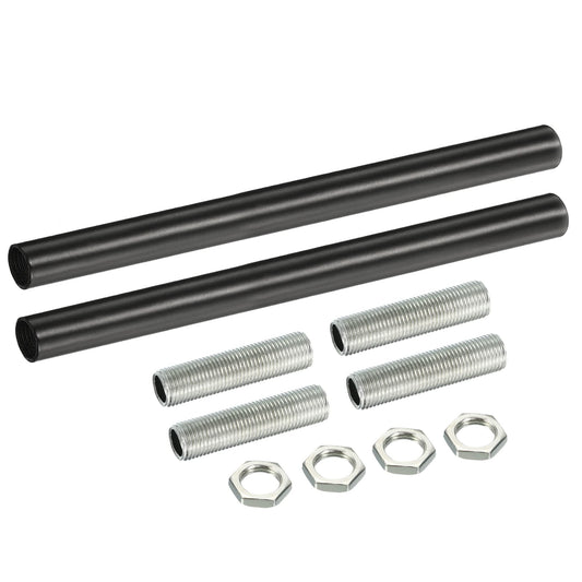MECCANIXITY Threaded Extension Rod, 7.87" Lamp Pipe with Connector Light Fixture Parts for Pendant Light Island Lighting Chandeliers Stems, Black 2 Set