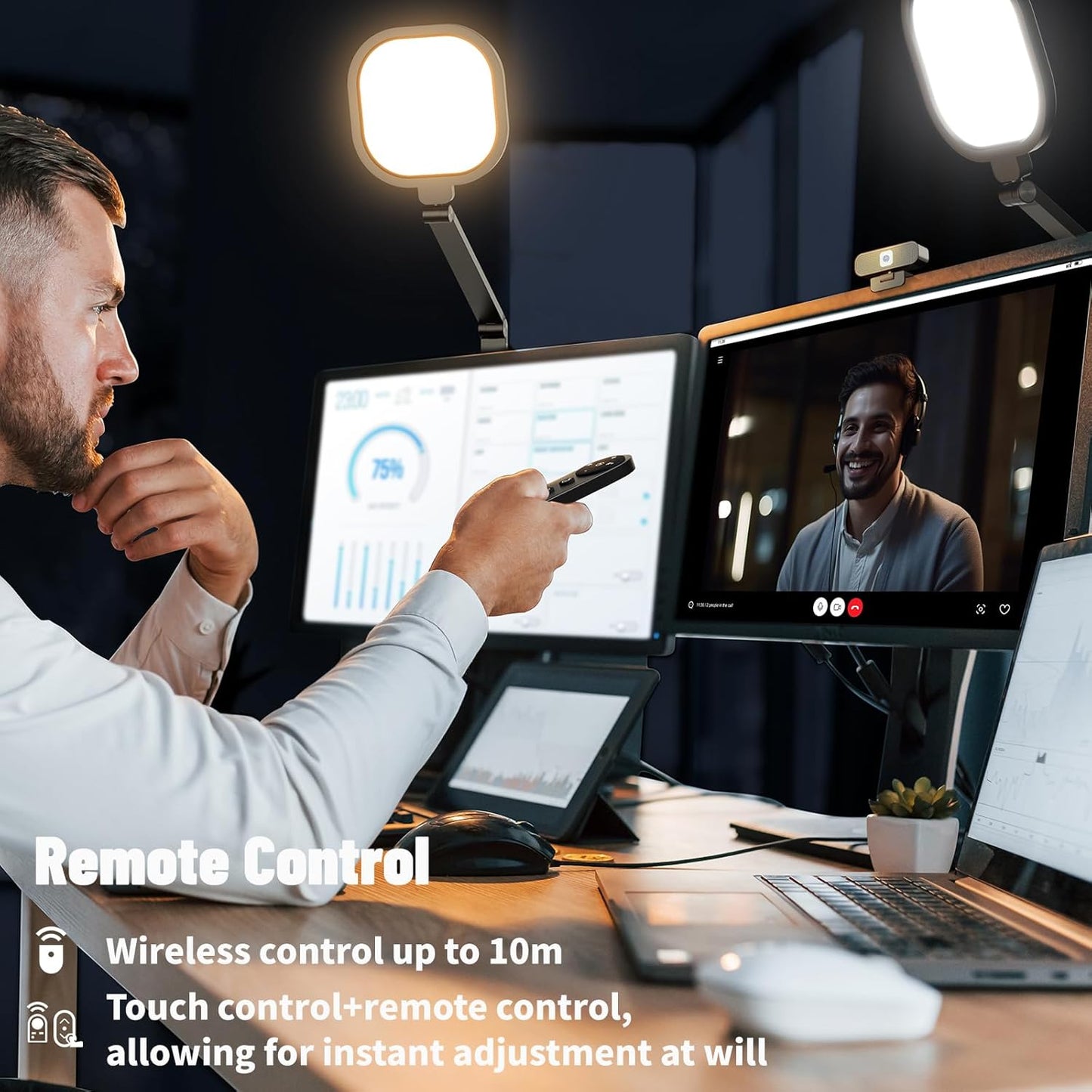 Video Conference Lighting for Zoom Meeting, Desk Lamps for Home Office, 30 Light Modes Desk Light, Ring Light for Desk with Flexible Stand & Memory Function for Zoom Lighting, Video Streaming, Drawing
