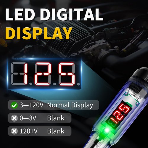 ATOBLIN Test Light Automotive 3-120V DC LED Digital Circuit Tester with Voltage Display, Auto Bidirectional Voltage Tester, Electric Test Probe Pen for Car Battery Polarity Continuity Fuses