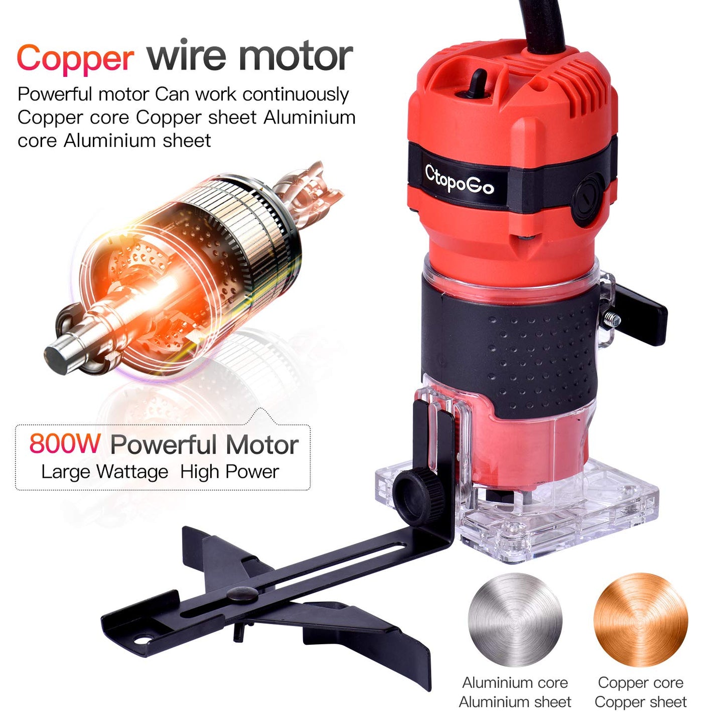 Compact Palm Router Tool, 800W Hand Wood Trimmer with 12PCS 1/4" Router Bits for Woodworking