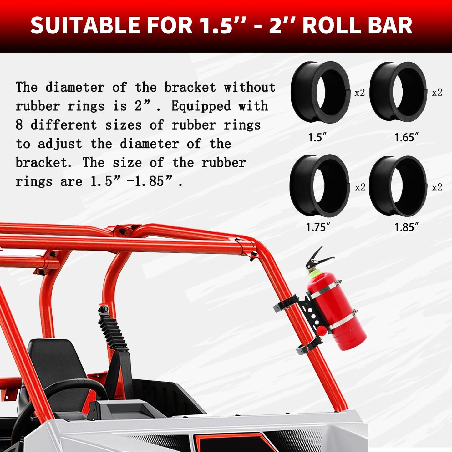 PLUSBEAM CNC Aluminum UTV Fire Extinguisher Mount Kit, Adjustable Roll Bar Fire Extinguisher Bracket Quick Release Compatible with UTV Polaris RZR SXS Ranger ATV Fit on 1.5"/1.65"/1.75"/1.85"/2"