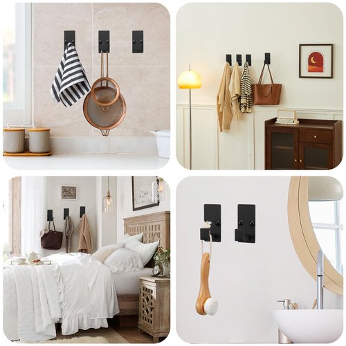 TocTen 4 Pcs Bathroom Hardware Set, Thicken Stainless Steel Hand Towel Bar Set-Includes 9 in Bath Towel Holder+Toilet Paper Holder+2 Robe Towel Hooks, Wall Mounted Bathroom Accessories Kit(Black)