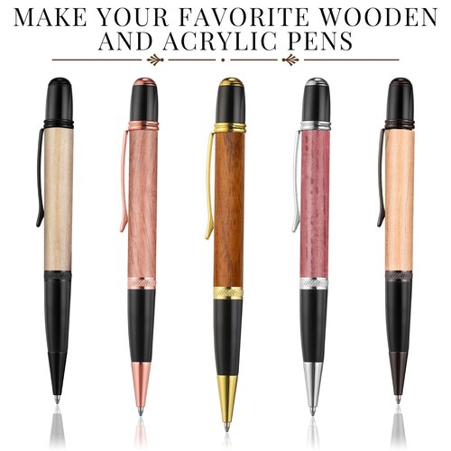 Colarr 10 Set Pen Making Kit Include 10 Woodturning Pen Kit 10 Exotic Wood Pen Blanks Twist Ballpoint Pen Kit with Refill Copper Pen Turning Supplies for DIY Pen Making Classroom Teacher Student Gift