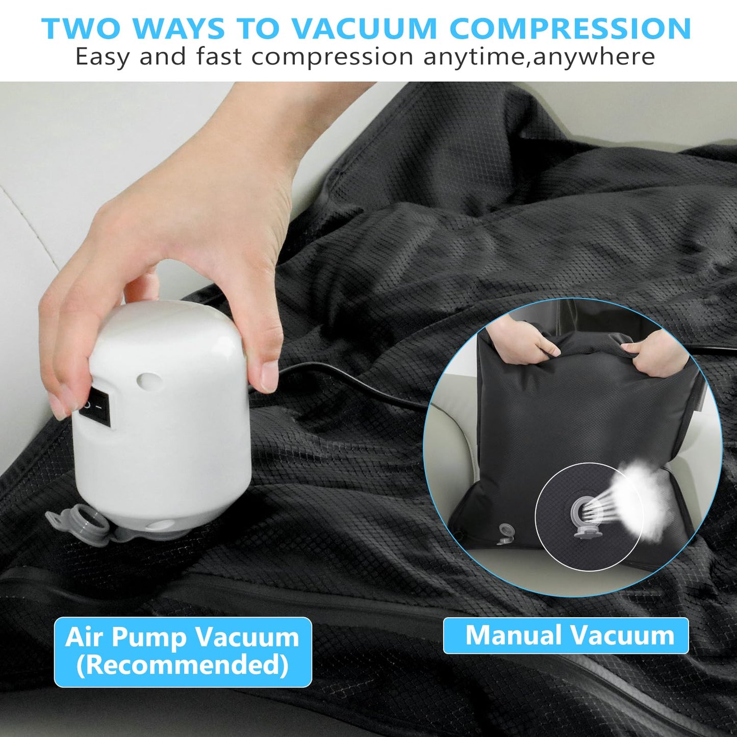 2PC Professional Vacuum Bags for Travel with 55W Super Power Electric Pump, Dobaly IP67 Reusable Vacuum Compression Bags for Suitcases and Backpack Space Saver Vacuum Bags Durable(2 Medium+Pump)