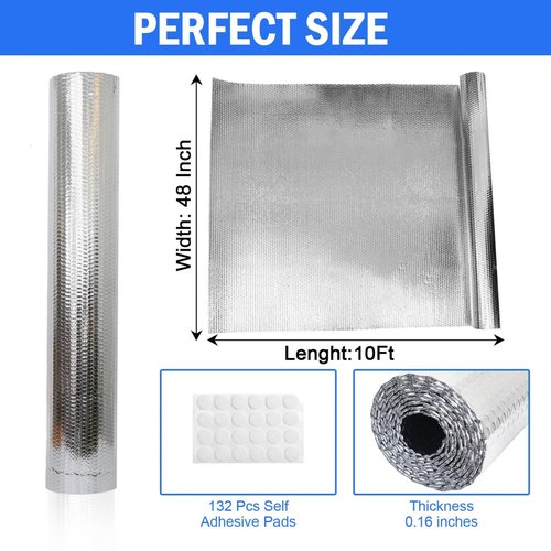 YoleShy Double Reflective Insulation 48 in X 10 FT RV Window Insulation for Summer Heat Reflective Window Film for Roof, Car, Garage Doors