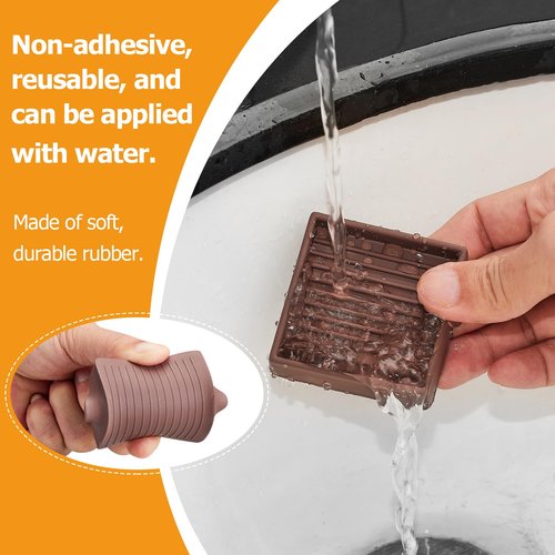 Non Slip Rubber Furniture Pads 3 inch 4PCS, Couch Bed Stoppers to Prevent Sliding, Furniture Coasters, Non Skid Furniture Grippers for Hardwood Floors Brown Square