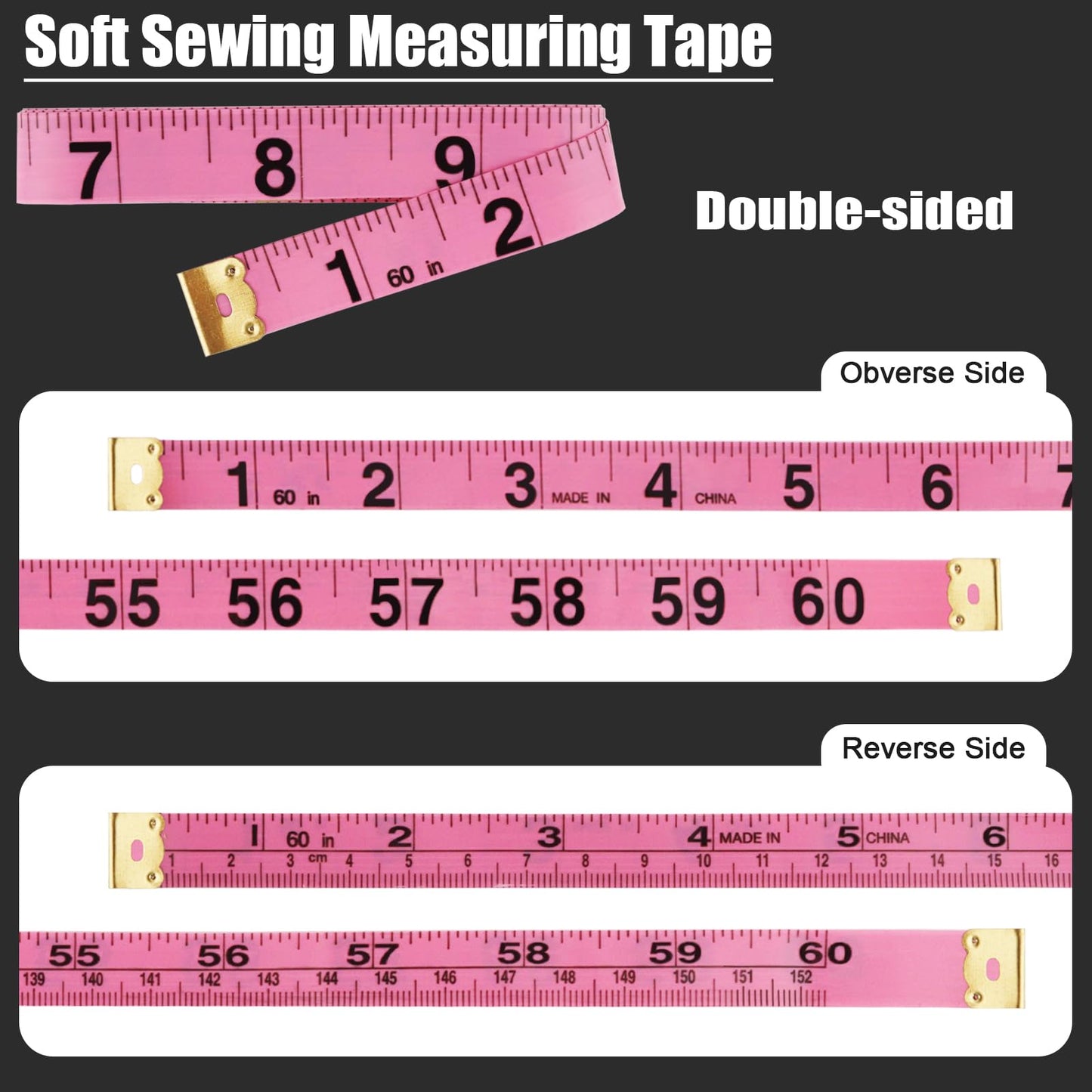 2 Pack Soft Tape Measure Retractable Measuring for Body Fabric Sewing Tailor Cloth Knitting Craft Weight Loss Measurements 60-Inch Soft Pink & Retractable Black Dual Sided Tape Measure Body Measuring