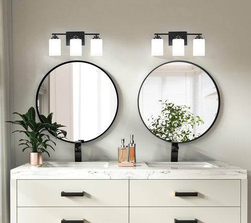Osimir Black Bathroom Light Fixtures, 3-Light Bathroom Vanity Lighting Fixtures Over Mirror with Milky Glass, Modern Wall Sconce Lights for Bath, OS-JJ8301-3BK