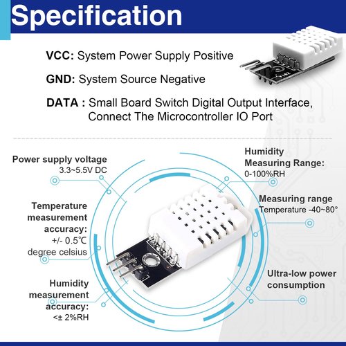 6 Set Digital Temperature and Humidity Sensor Module Compatible with DHT22/AM2302, 3.3V-5V with Dupont Wires Humidity Measure Range 0%-100% (±2%) Temperature Measure Range -40-80℃ (±0.5℃) Celsius
