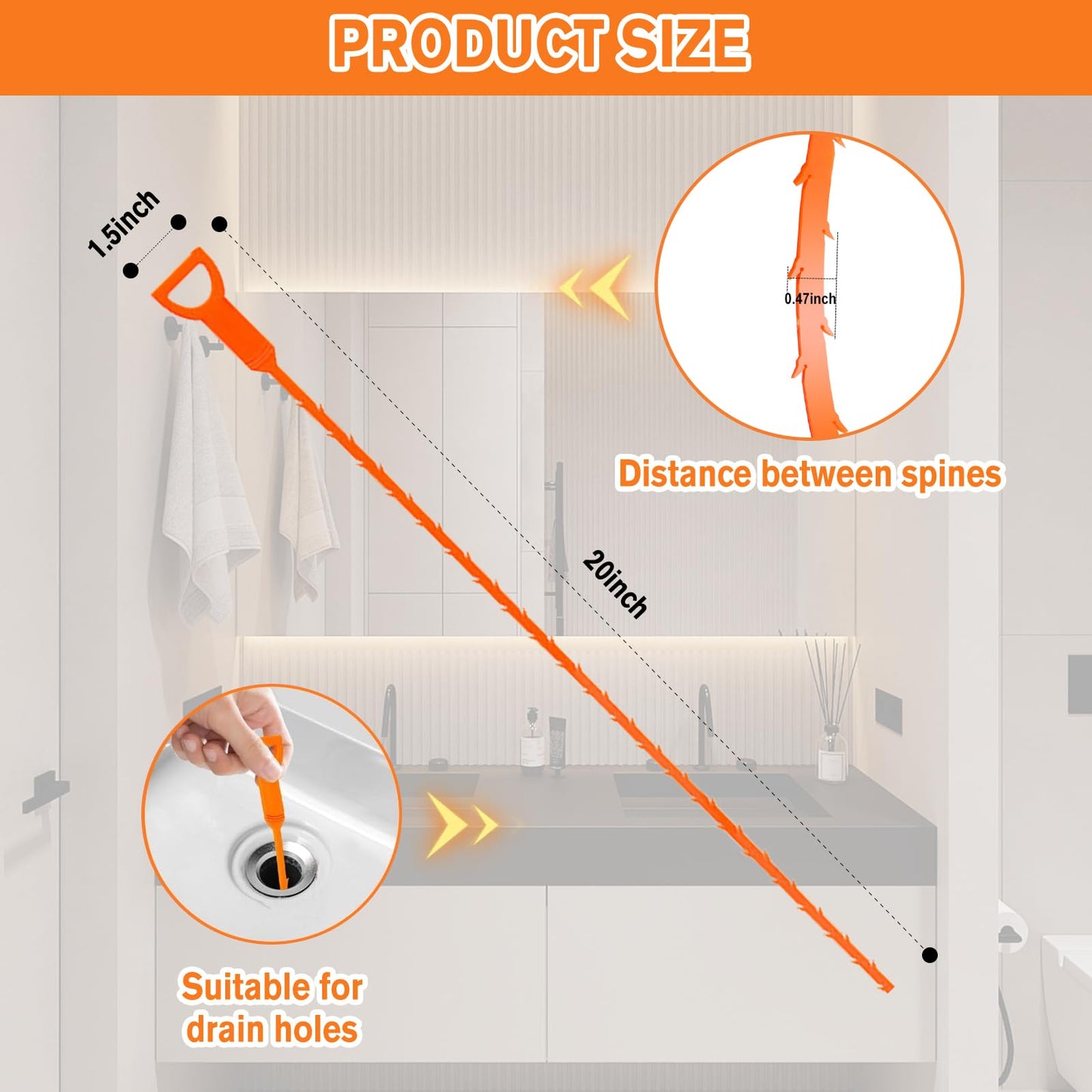 12 PCS Drain Snake, Drain Hair Remover, Sink Snake Drain Auger Cleaner Tool For Bath Tub, Toilet, Kitchen Sink(20 In)