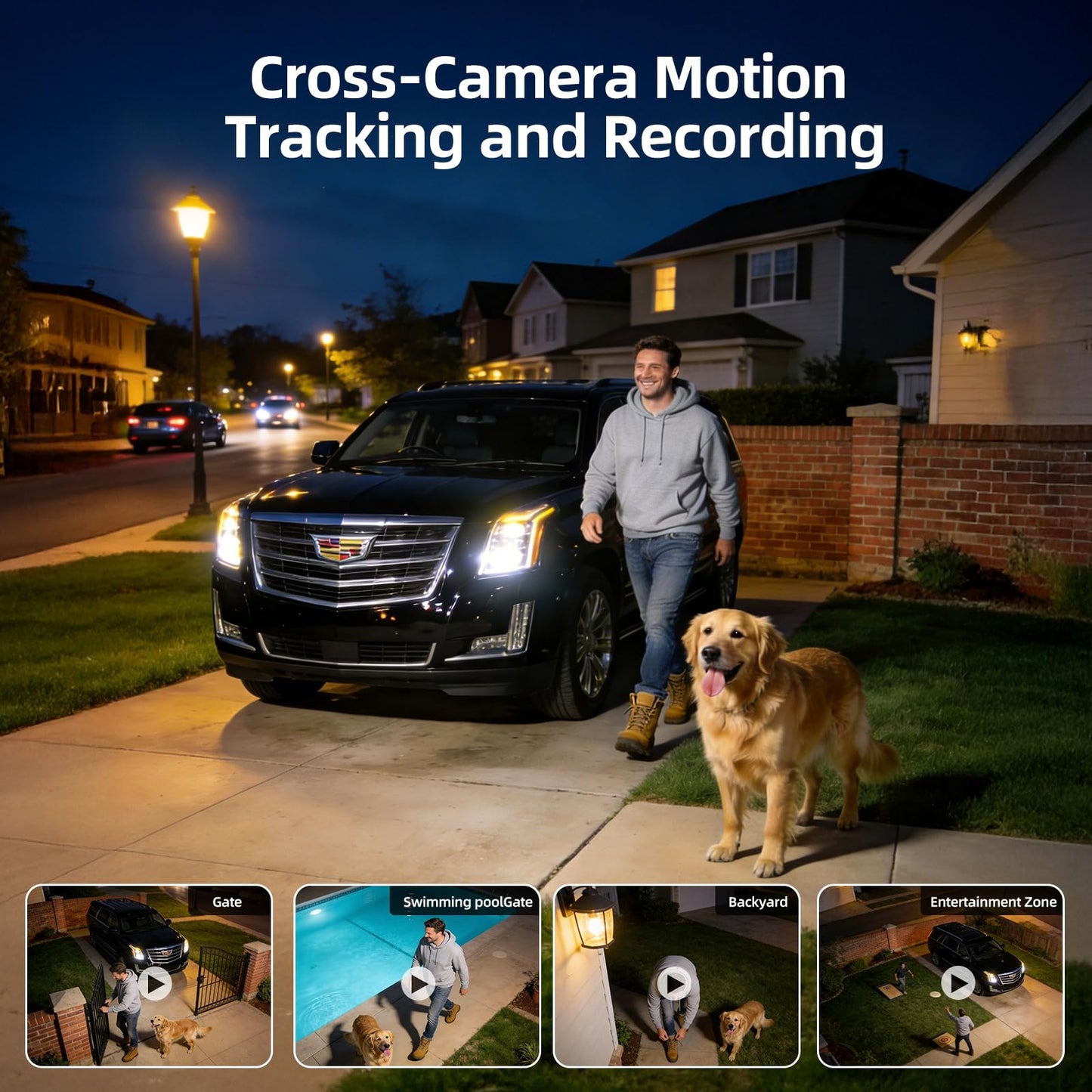 SV3C Security Cameras Wireless Outdoor, No Subscription Fee, 360° PTZ WiFi Camera with 2K Dual Lens, Solar Powered Auto Tracking, Full Color Night Vision, 2 Way Audio, 4-Cam Kit with Hub, Easy Setup