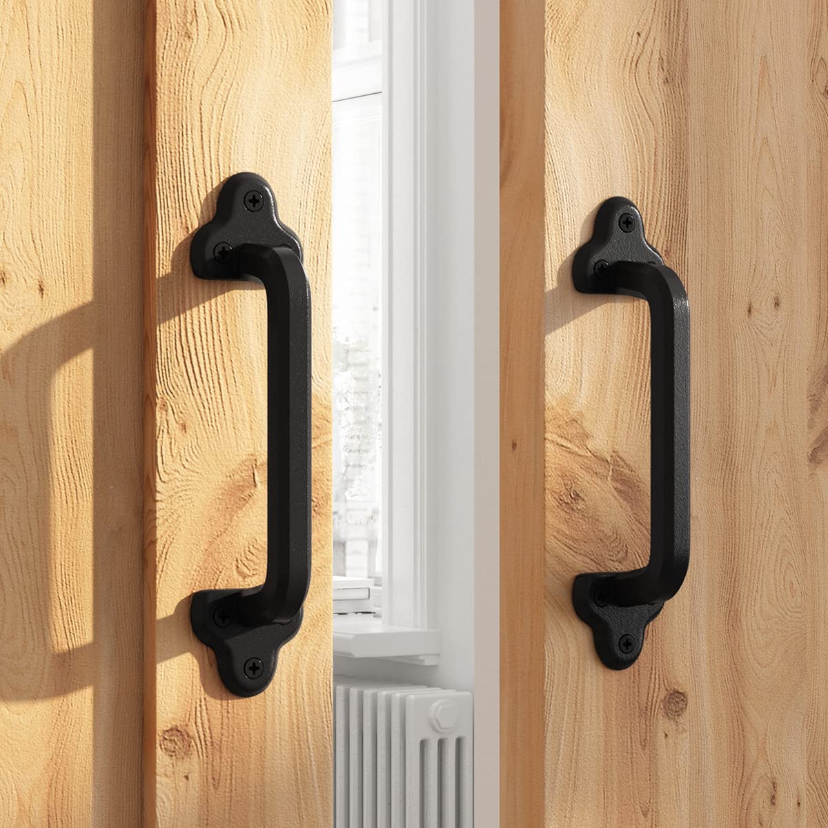 SMARTSTANDARD Heavy Duty 9" Antique Barn Door Handle Set of 2, Large Rustic Retro Cast Iron Handle for Gates Garages Sheds Furniture, Black Powder Coated Finish, Square