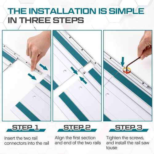 Threlaco 110" Track Saw Guide Rail Joining Set Compatible with Makita, Include 2 x 55" Extruded Guide Rails, Connectors, Splinter Guard Replacement Strip Bars Circular Track Saw Accessories