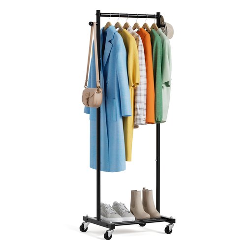 MISSLO Small Clothes Racks for Hanging Clothes Clothing Rack with Wheels 60" Metal Garment Rack with Shelves Portable Rolling Wardrobe Rack for Small Space, Black