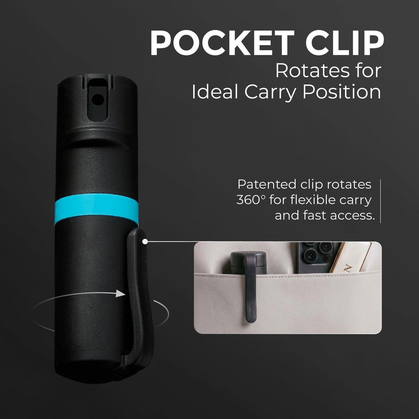 POM Pepper Spray & Personal Alarm Safety Kit – OC Self Defense Keychain Spray & Loud Emergency Alarm for Campus Safety, Women & Students (Pocket Clip Model, Black X Pink)