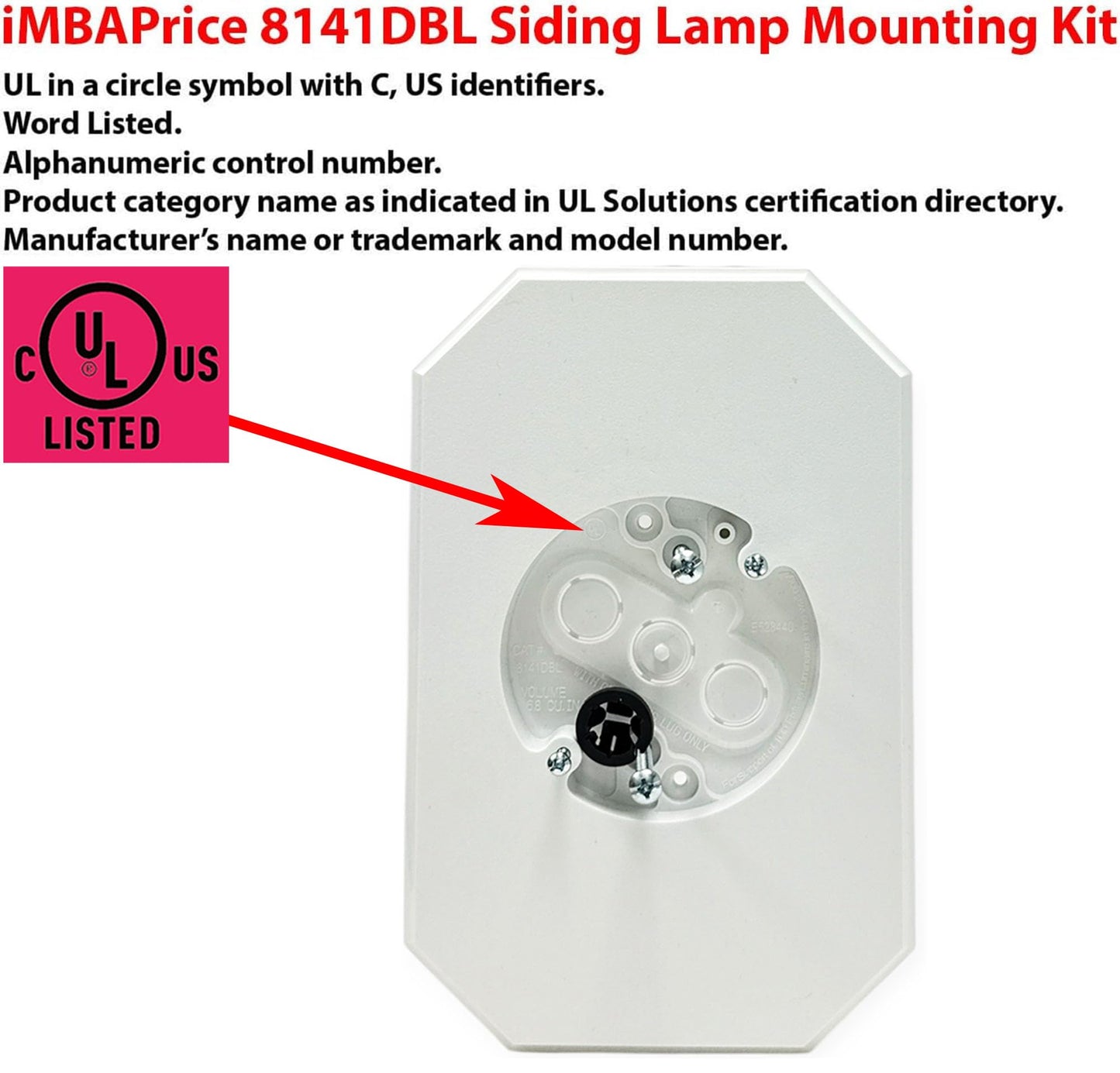 iMBAPrice IMBA-8141DBL UL Listed White Vinyl Siding Lamp Mounting Kit with Built-in Electrical Box for 1/2 Inch Outdoor Double 4" Siding, 1-Pack