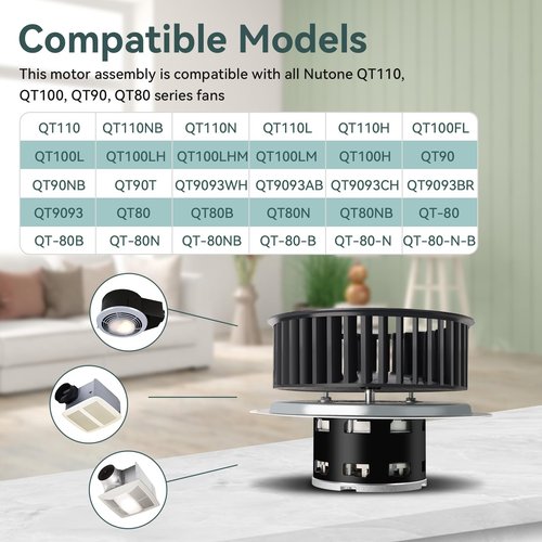 Upgrade QT-110N-B QT-80-B QT-9093 QT-100L QT110N Bathroom Fan Motor & Blower Wheel Replacement, Compatible with All Nutone QT110 QT100 QT90 QT80 Series Fans, Replaces for S0696B000 S0695B000 Motor