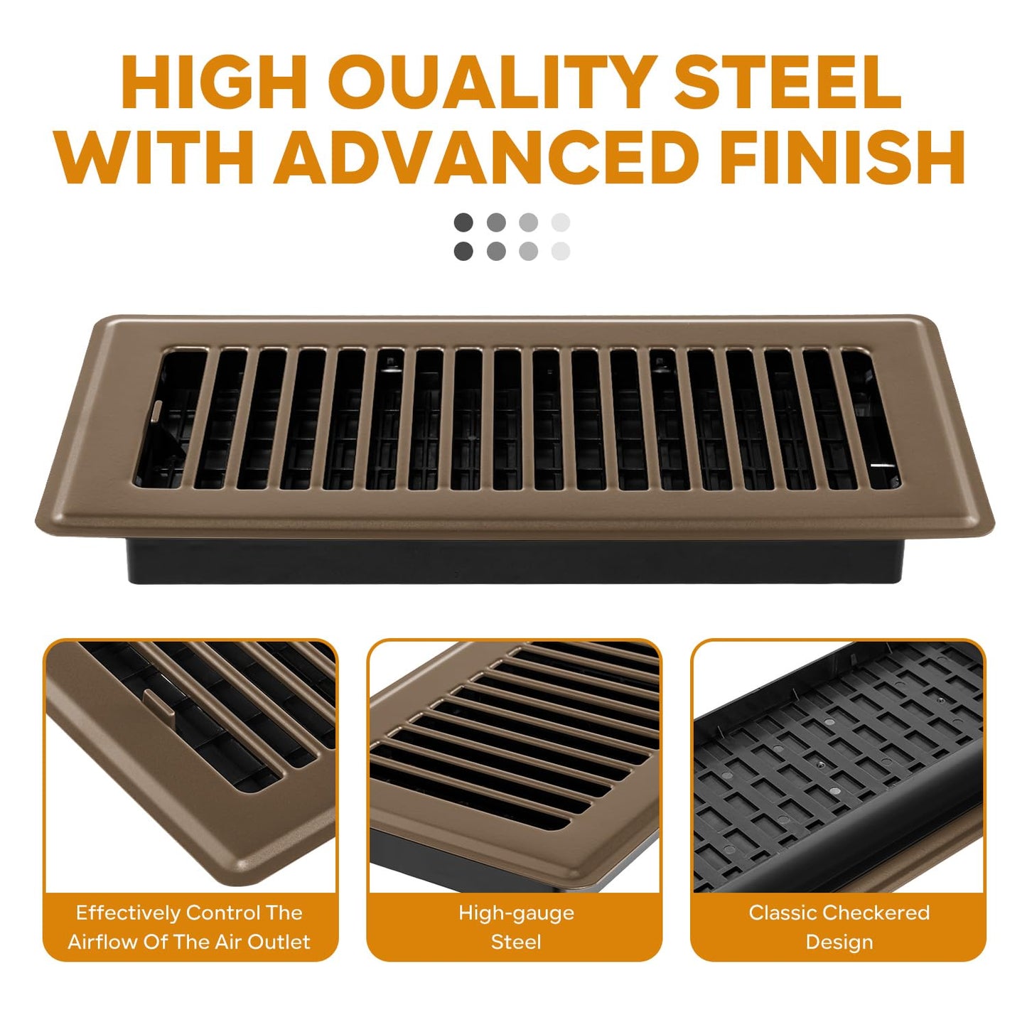 Floor Register 4x10, 12 Pack Brown Floor Vent Covers for Home Floor Heavy Duty Steel Walkable Floor Vents Air Vent Covers for Sidewall and Floor