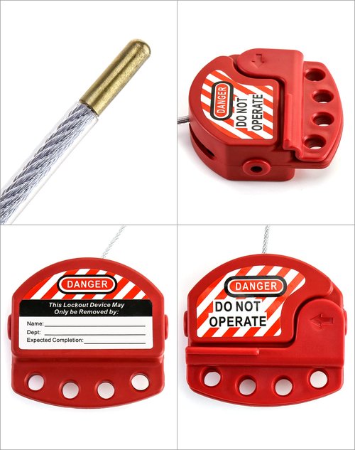 QWORK Lockout Tagout Cable Lock, 8 Pack Adjustable Steel Vinyl Coated Cable Lockout, 3/16" Diameter, 5.9' Length, Red