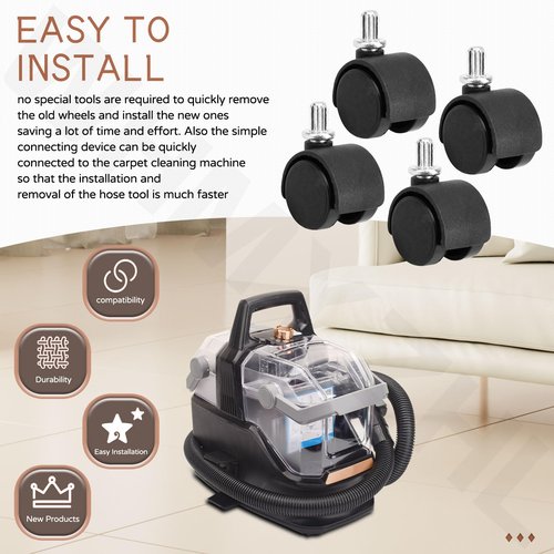 Self-Cleaning Hose Tool & 4 Pack Castor Wheels Compatible with Bissell Little Green HydroSteam Carpet Cleaners 3605 3618 3532