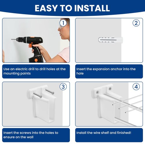 ZIUZI 4 Pcs Wire Shelf End Bracket, White Plastic Wall Mount Closet Shelves Brackets for Shelves Closet, Comes with Fasteners