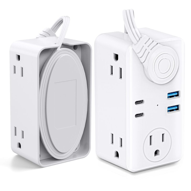 Flat Plug Power Strip, 3Ft Wrapped Travel Extension Cord, 6 Outlets 4 USB Ports(2 USB C), Cruise Ship Travel Dorm Room Essentials