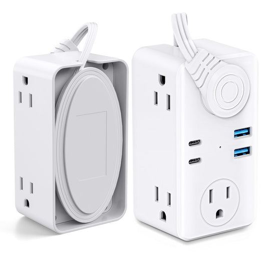 Flat Plug Power Strip, 3Ft Wrapped Travel Extension Cord, 6 Outlets 4 USB Ports(2 USB C), Cruise Ship Travel Dorm Room Essentials