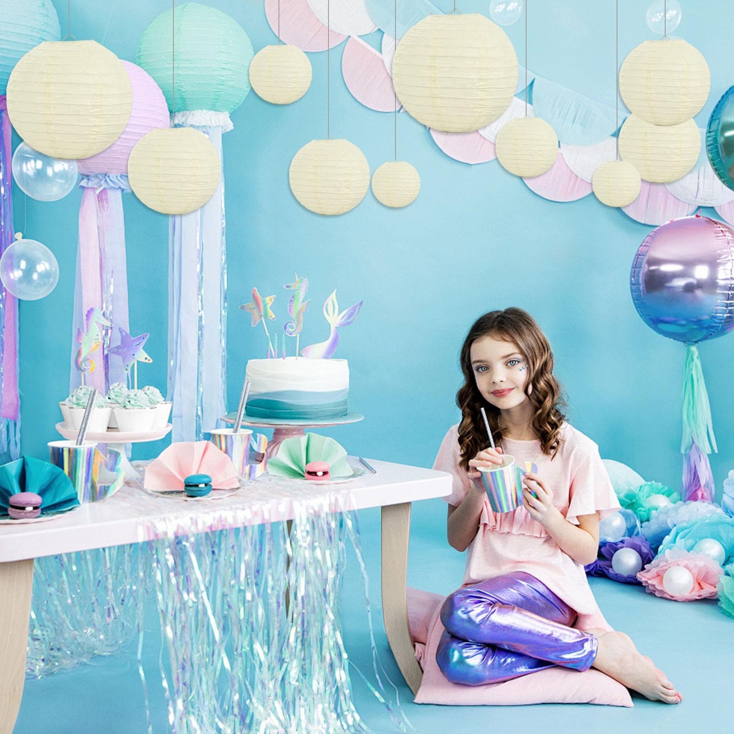 20Pcs Cream Paper Lanterns for Parties, 6” 8” 10” 12” Chinese Asian Hanging Round Paper Lanterns for Birthday Wedding Halloween Christmas Home Decor Party Decor