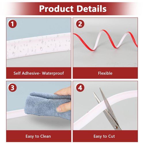 1/2 in x 20 Ft Flexible Self-Adhesive Trim Kit, Peel and Stick Trim Molding, Caulk Strip with 6 Corners Adaptor and Applicator Tool for Floors, Baseboards, Countertops, Tiles (White, 1/2 in x 20 Ft)