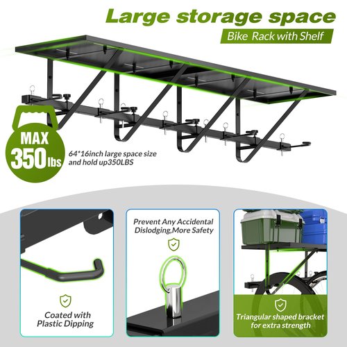 Sttoraboks Bike Storage Rack with Shelf, Bike Wall Mount Garage Stand, Bike Hanger Storage Bicycles Hanger Hooks Bike Hooks for Garage Organizer