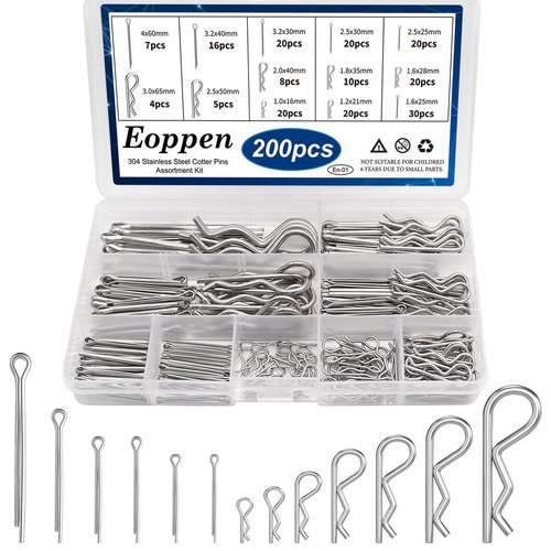 Eoppen Cotter Pin Assortment Kit 304 Stainless Steel 13 Sizes Hardware Pins & Hairpin R Clips for Hitch Pin Lock Systems