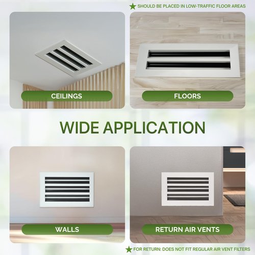 GREEN VENT Modern Air Vent Cover 10x6 (Duct Opening) - Decorative White Aluminum Linear Slot Diffuser for Wall, Ceiling, Floor Register - Quiet Operation HVAC Grille for Home with Adjustable Airflow