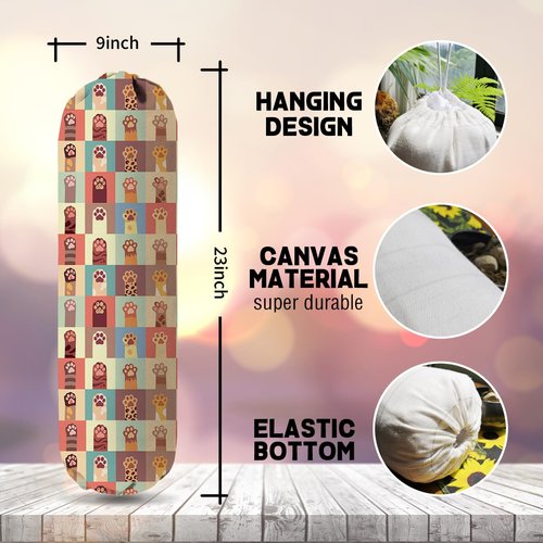 Dog & Cat Paws Bags Holder for Kitchen Essentials, Reusable Hanging Grocery Bag Organizer, Washable Large Grocery Trash Bags Storage Dispenser, Utility Gift for Dog Cat Mom