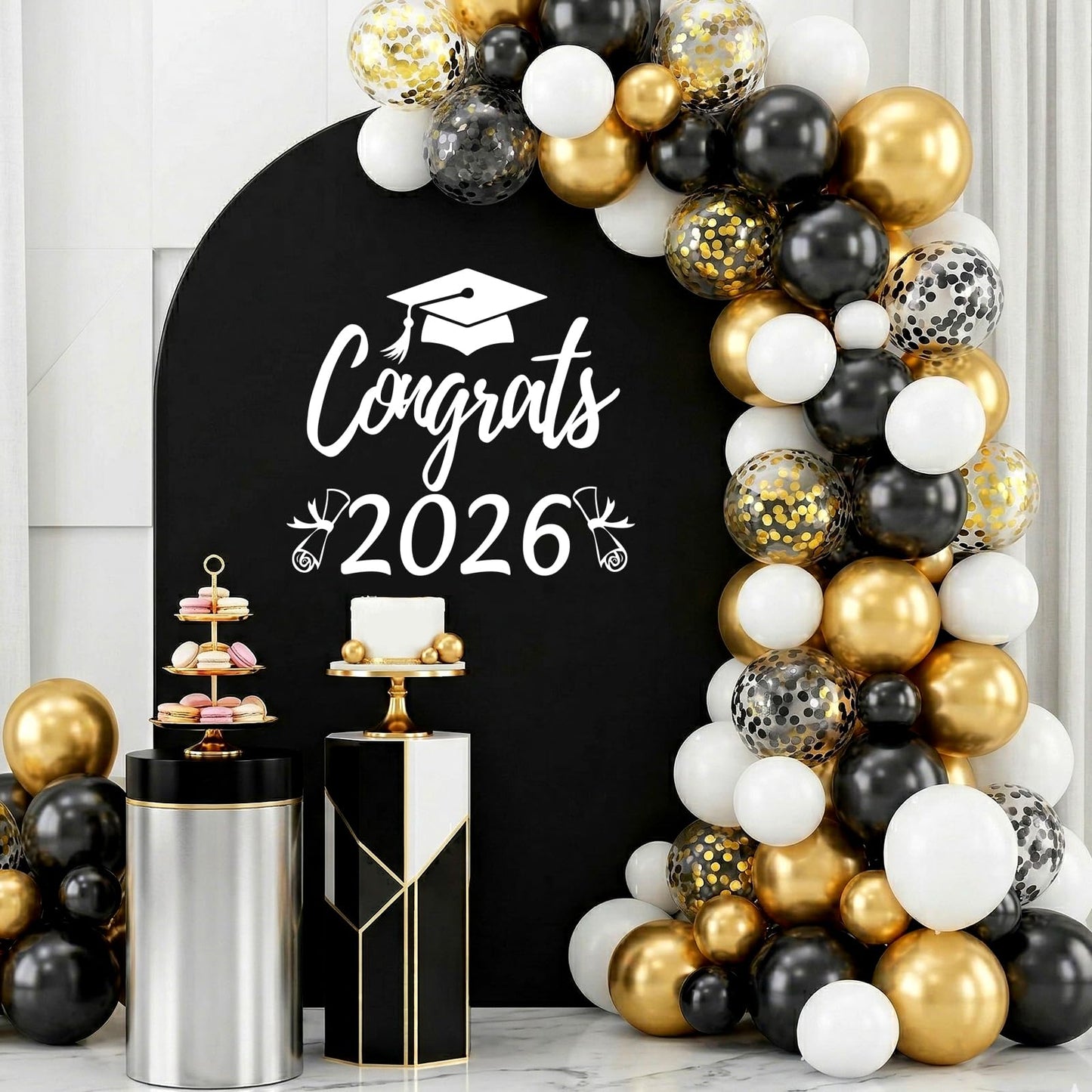 Taymism White Graduation Decal for Arch Backdrop Congrats Grad 2026 Sign Graduation Decorations Class of 2026 Vinyl Decals for Arch Cover Background Sign for Graduation
