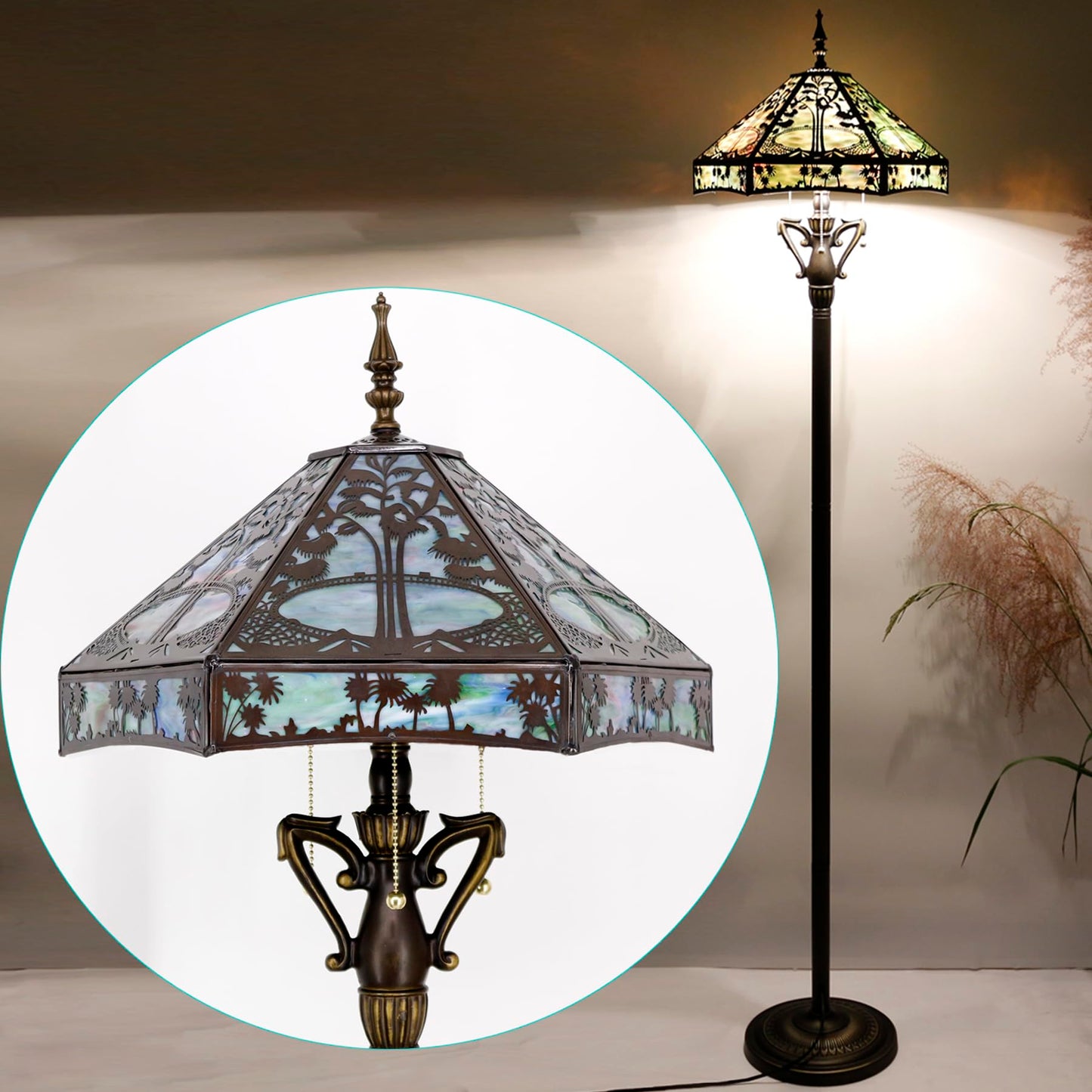 TCODTPOL Tiffany Floor Lamp Base Only, for 16-24 Inch Stained Glass Lampshade Height 71 Inch Bronze Finished Resin Base Antique Standing Lighting Base Replacement Only Wide 11 Inch(B (W11H71 Inch))