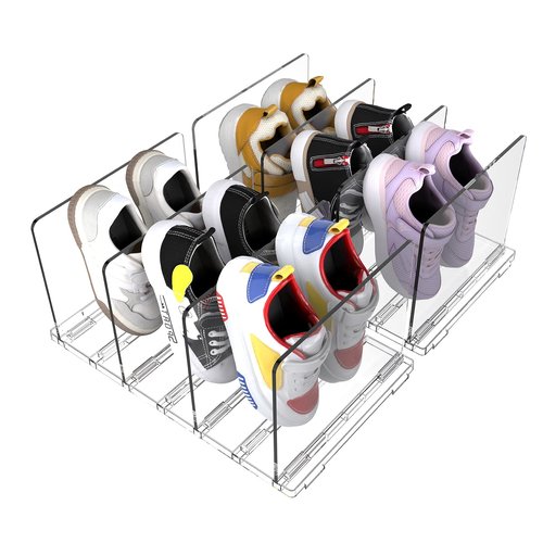 Copidrum Clear Kids Shoe Rack Holder 2PACK Space Saver Shoes Shelf Storage Organizer Stackable Closet Organizers Storage for Purse Handbag Book Dividers Organizer
