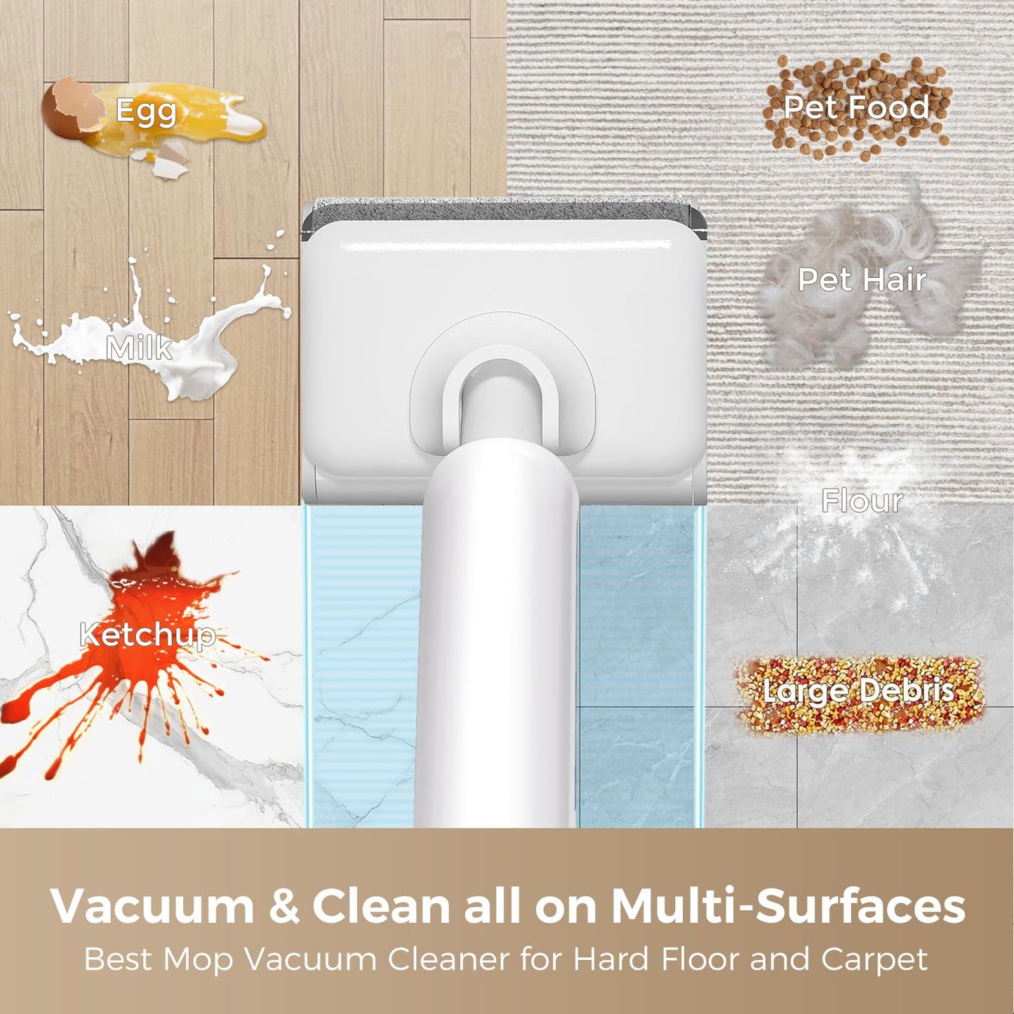 HABIUBIU Wet Dry Vacuum Cleaner, Cordless Vacuum Mop Combo for Hard Floors, 23000Pa Powerful Suction, 180° Lay-Flat, Self-Cleaning Floor Washer with 45 Min Runtime, Anti-Tangle Brush, Dual Tank
