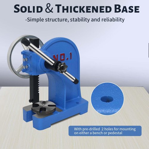 PNBO Arbor Press 1 Ton, Ratchet Leverage Press with Handwheel, 5.5"Maximum Height, Manual Desktop Punch Press for Stamping, Bending, Stretching, Forming