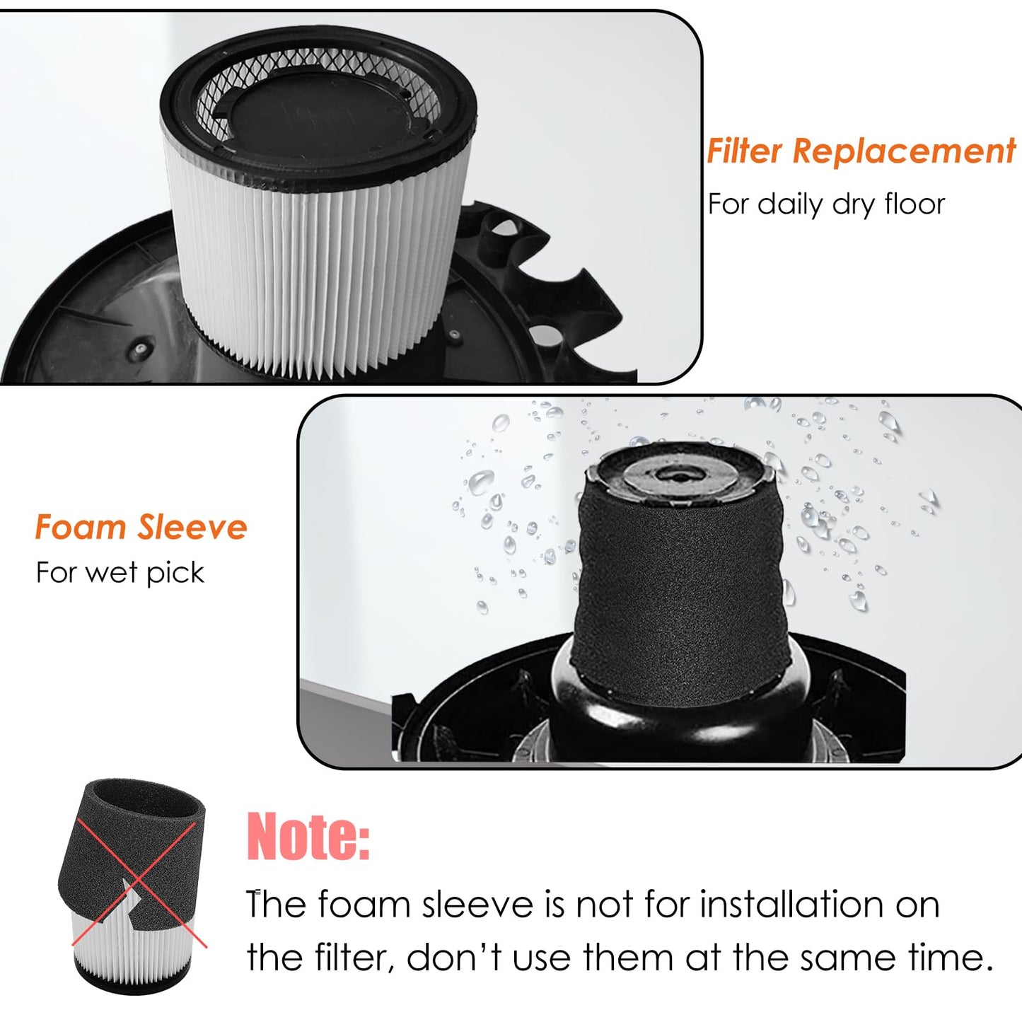 LVJUSEN 08 2566B Repalcement Cartridge Filter for Stanlay 5-18 Gallon Wet/Dry Vacuums, Compatible with SL18115/SL18115P/SL18116/ SL18116P/SL18191P/SL18199P/SL18117 Wet/Dry Vacuum-2 Pack