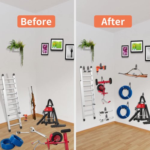 HUPBIPY Heavy Duty Garage Hooks 4 Pack, 7.7 inch U Shaped Long Hanger, with 2 Extension Cord Holder Organizer, Wall Mounted Storage System, for Power and Garden Tool Hanging， Ladders, Bikes, Hose