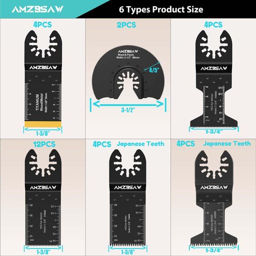 AMZBSAW 30 PCS Oscillating Tool Blades, 6 Types Oscillating Saw Blades for Metal Nails and Wood Plastic, Professional Multi Tool Blades Kits Fit Bosch Dewalt Ryobi Milwaukee