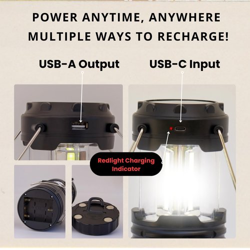 Rechargeable Camping Lanterns for Power Outages - Pack of 2 Waterproof LED Solar Lanterns for Camping Essentials, Hiking Gear, Battery Backup & Emergency Survival Kits
