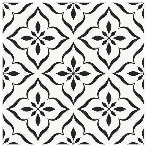 MORCART Peel and Stick Floor Tile - Vinyl Flooring Self Adhesive DIY: Square White+Black Flowers 7.87" x 7.87" 20 PCS, Waterproof and Removable Tile Sticker for Kitchen, Bathroom, Staircase FT-1626