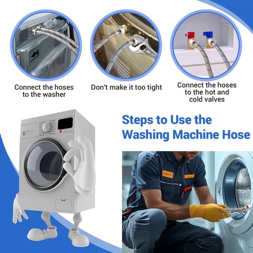 Yejesiy 4 Ft Washing Machine Hoses, 2 Packs Premium Stainless Steel Washer Hoses Burst Proof, Hot and Cold Striped Water Supply Hoses with 3/4'' Standard Interface fit for ALL Washer