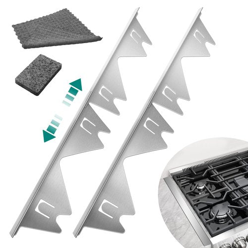 2 Pack Stainless Steel Stove Gap Covers Silver, Windspeed Stove Counter Gap Cover for Stove Gap Filler Gap Covers Between Stove and Counter Edge Gap Covers Length 13.8" to 27.6"